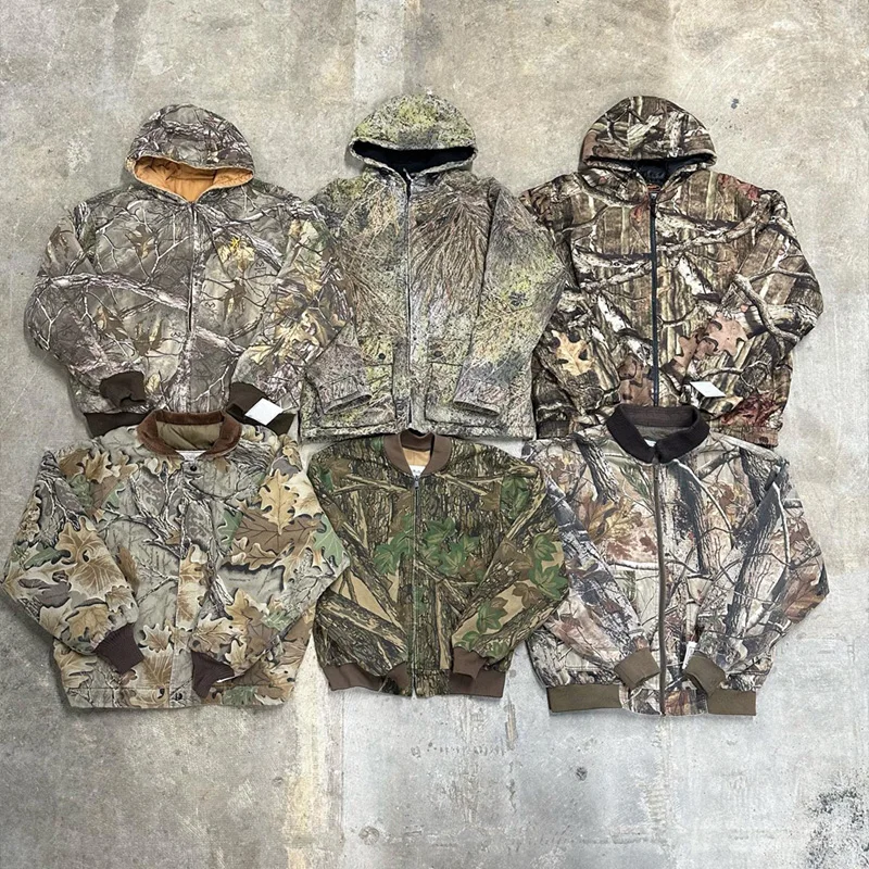 Custom Distressed Hoody Jacket 400 GSM Zipped Zip Up Sublimation Printed Vintage Wooded Real Tree Camo Camouflage Hoodie For Men