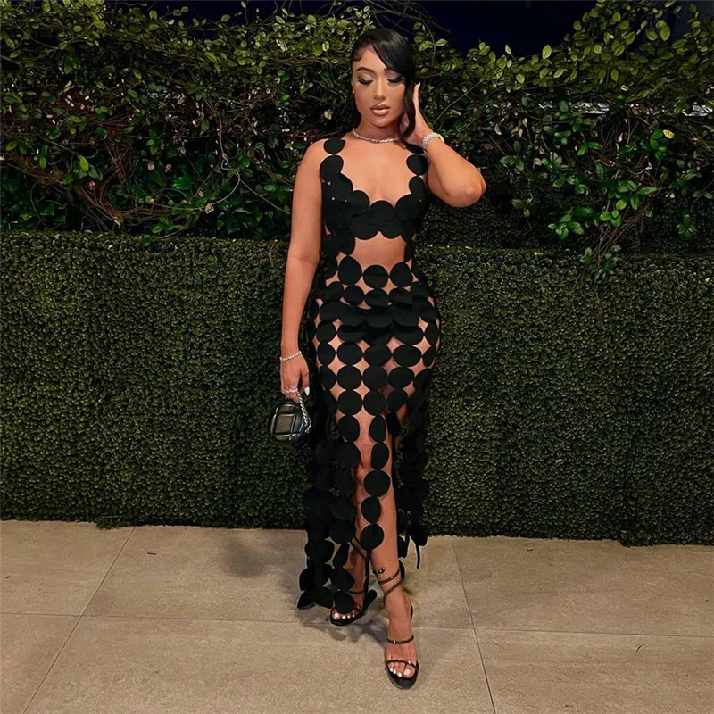 S71364 - latest treads hollow out see through sleeveless women ladies long dress