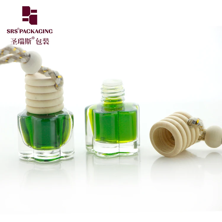 Empty 6ml Car Diffuser Bottle With Wood Cap Glass Perfume Hanging Car Air Freshener Bottle