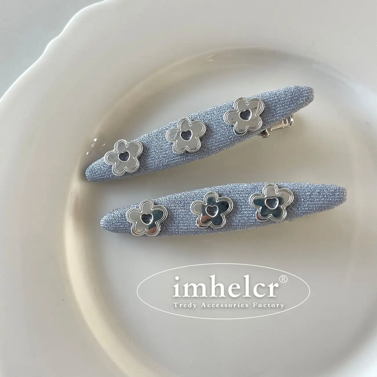 YANYE Niche Design Artistic Elegant Retro Flower Denim Blue Folder Alligator Hair Accessories Hairpin Hair Clip For Women