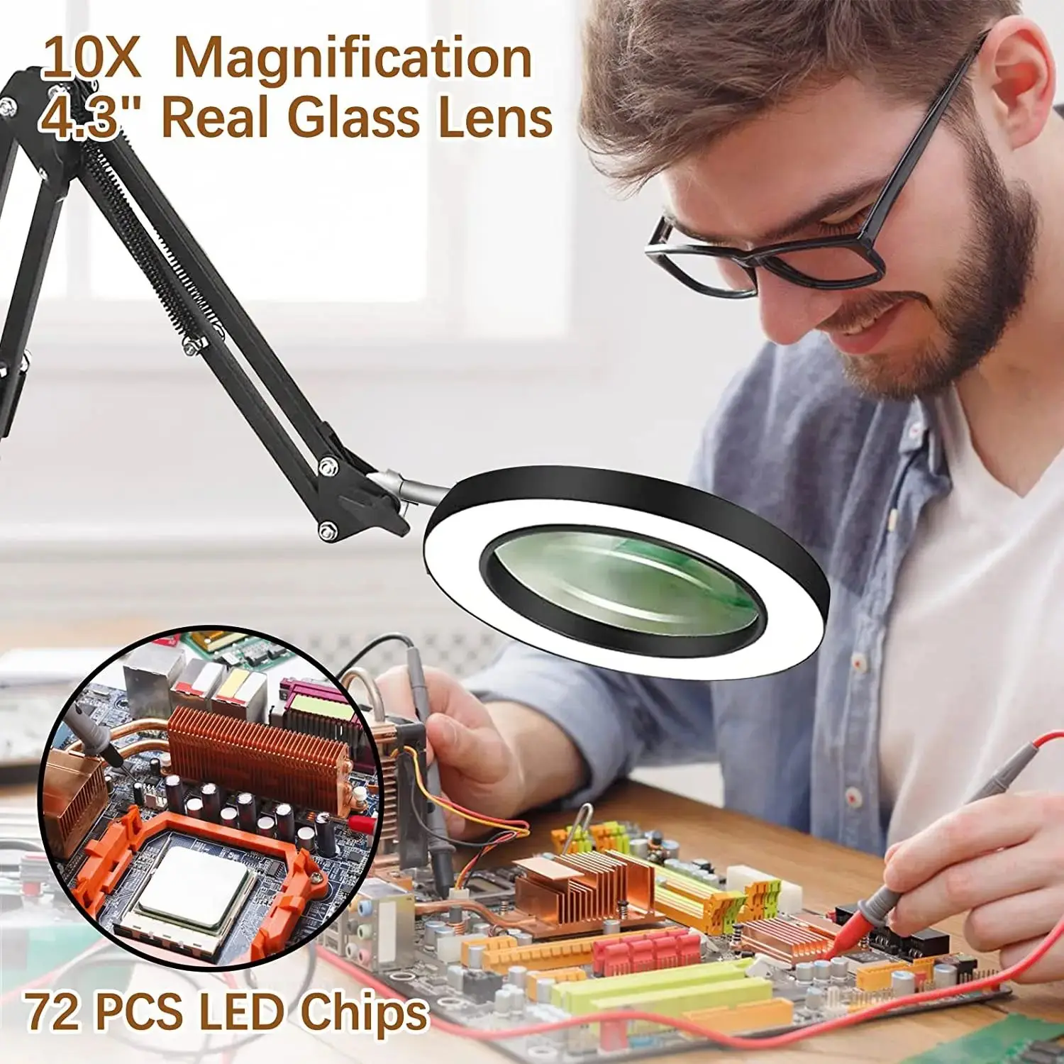 Новая 72-светодиодная лампа для чтения с лупой 8X/10X USB зарядка увеличительное стекло зажим паяльника ремонт уход за кожей красоты
