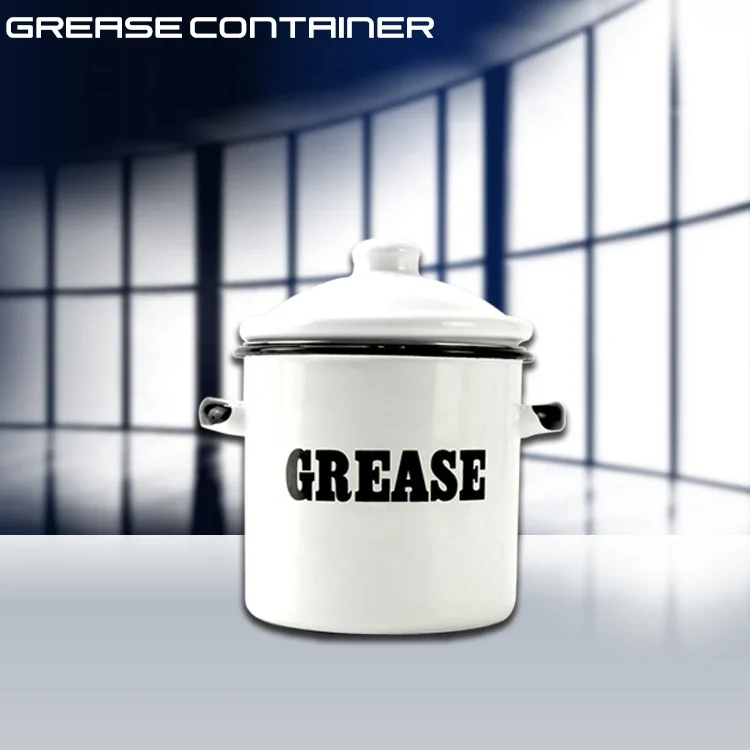 Amazon Hot selling Grease Container Enamel Grease Catcher Enamel Metal food Containers For Grease storage with filter and Lid