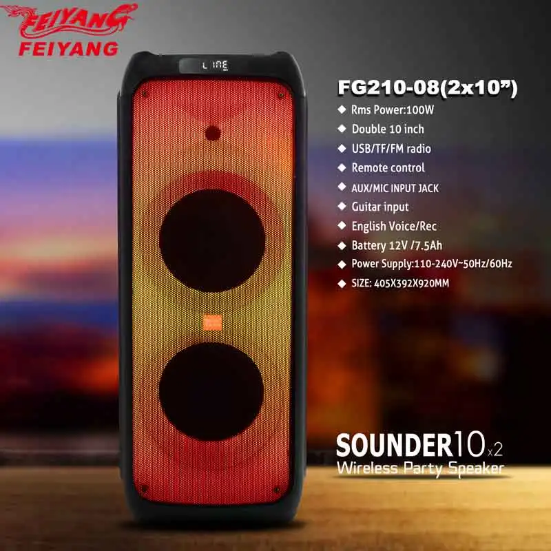 2021FEIYANG Прямая поставка с фабрики jbl-сабвуфер 10 дюймов Большая ди-джей приведенный в действие синий зуб колонки со
