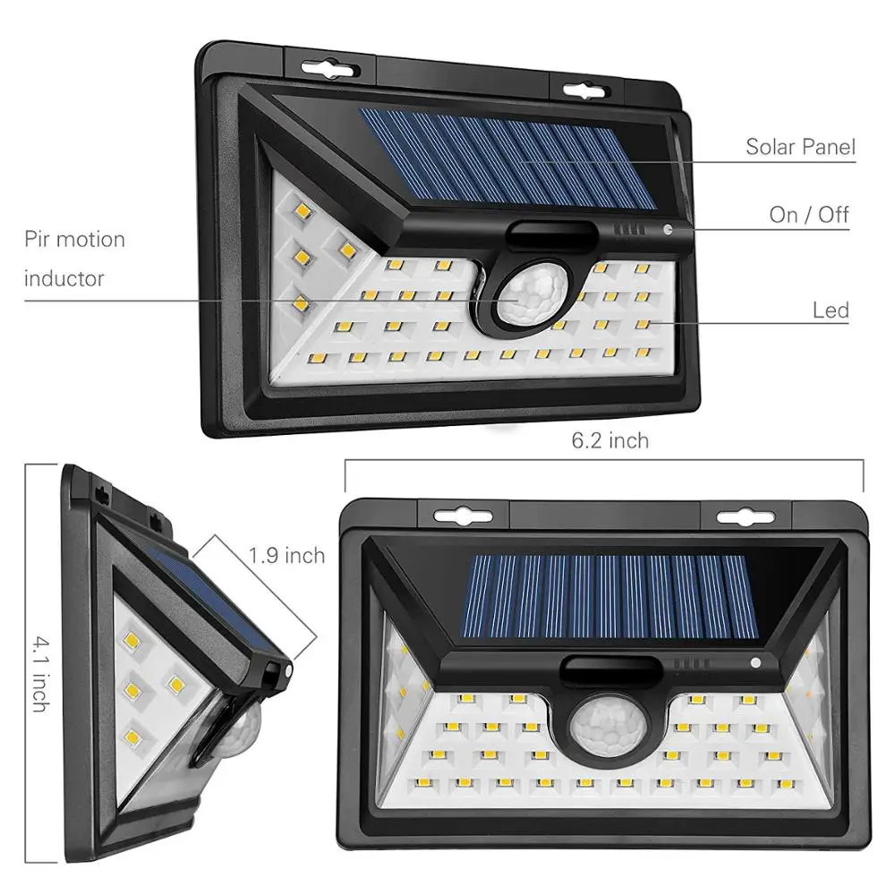 Waterproof Solar Rechargeable LED Garden Lamp Outdoor Polycarbonate Aluminum PIR Motion Sensor Night Security Wall Light