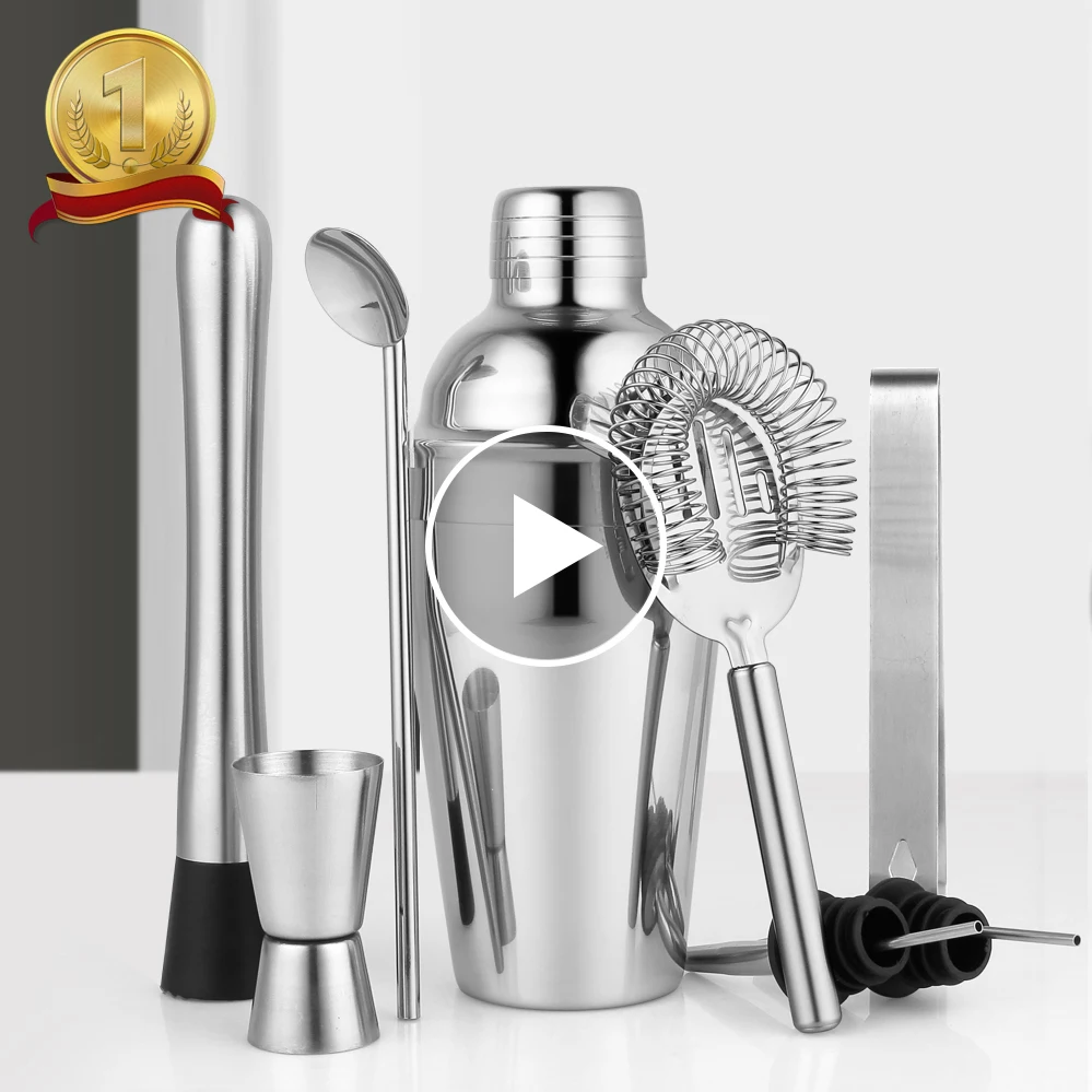 Factory Direct 8 piece Barware Tools 18oz Stainless Steel Cocktail Shaker Set Mix Drink Making Kit for Home Bar Accessories