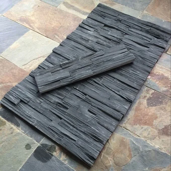 Natural Stone Cladding Exterior Black Slate Culture Stone with Rectangular Split Finish for Outdoor and Hotel Applications