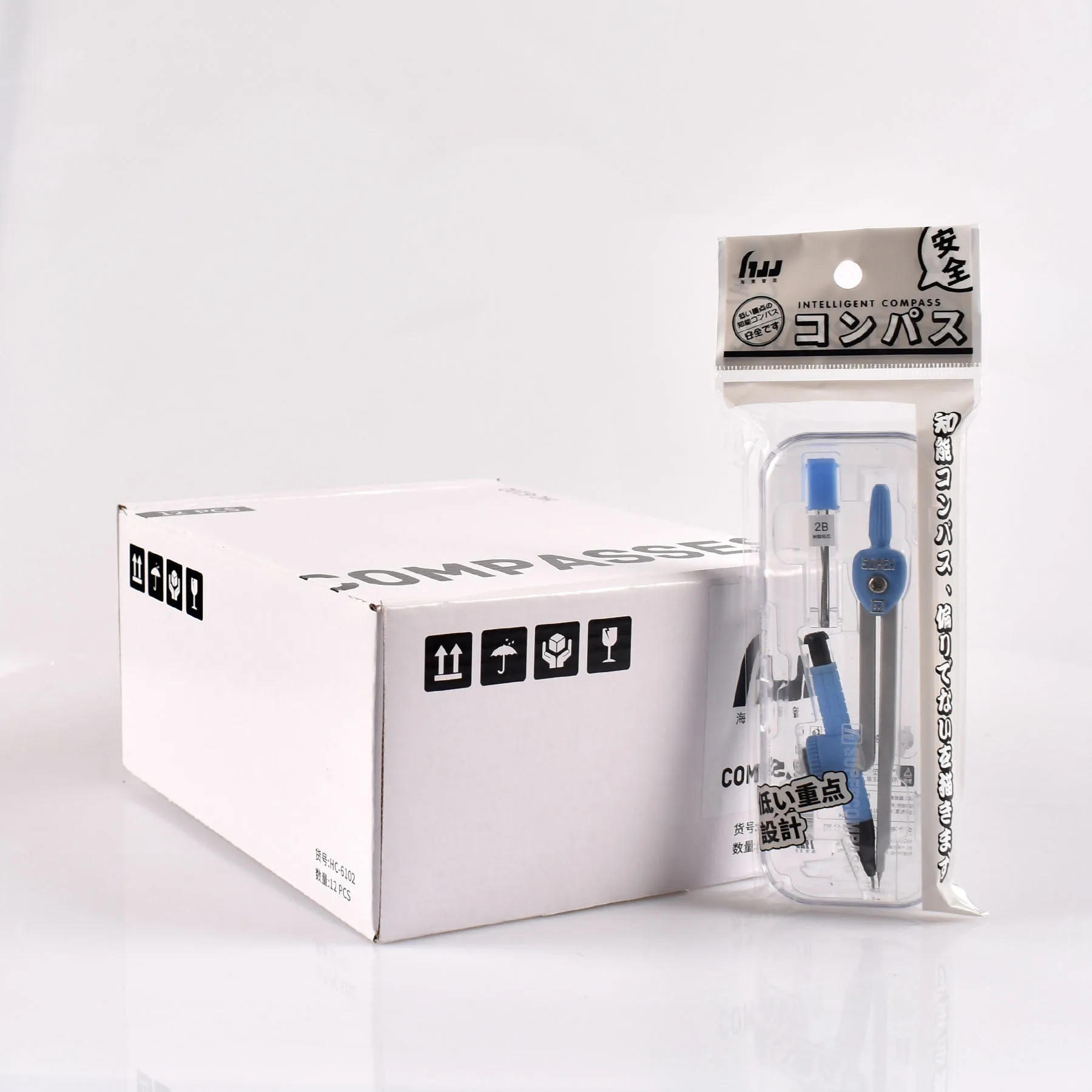 Haiwen good perfect  quality compass set in the school 3pcs geometry box stationary set