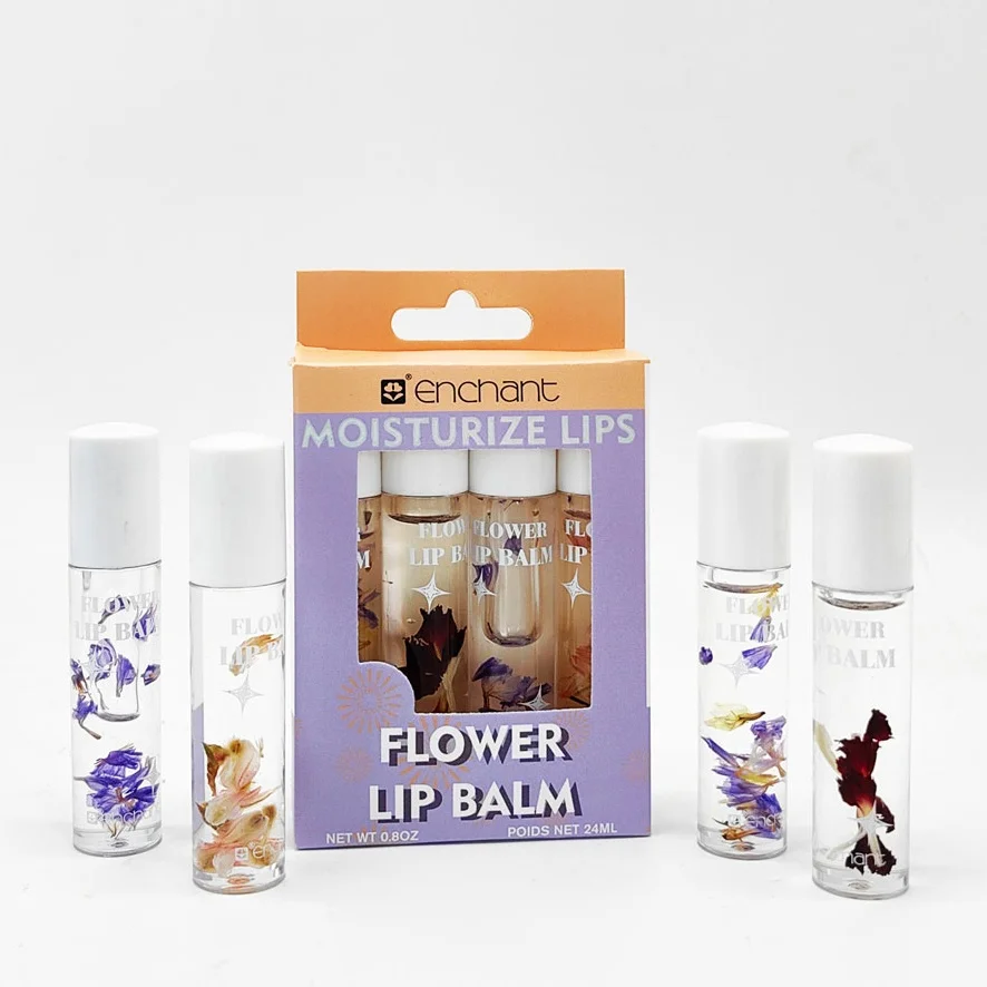 Factory Supply Custom OEM Private Label Lip Oil Moisturizing Transparent Flower Lip Balm