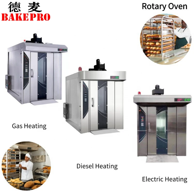 commercial baking equipment for baguette production line Diesel 32 10 tray rotary oven with 2 baking trolleys