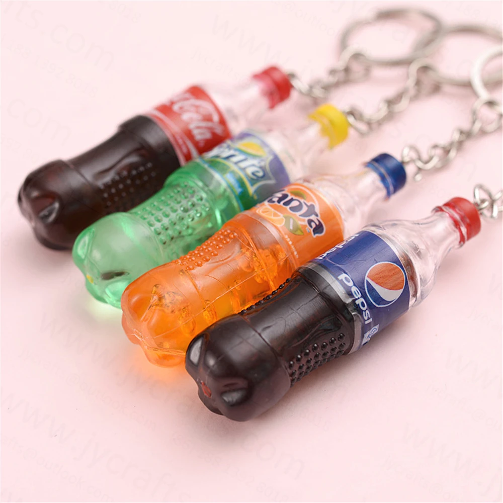 factory outlet idea promotion gift 3D drink beverage bottle keychain keyring capsule toys for fashion gift