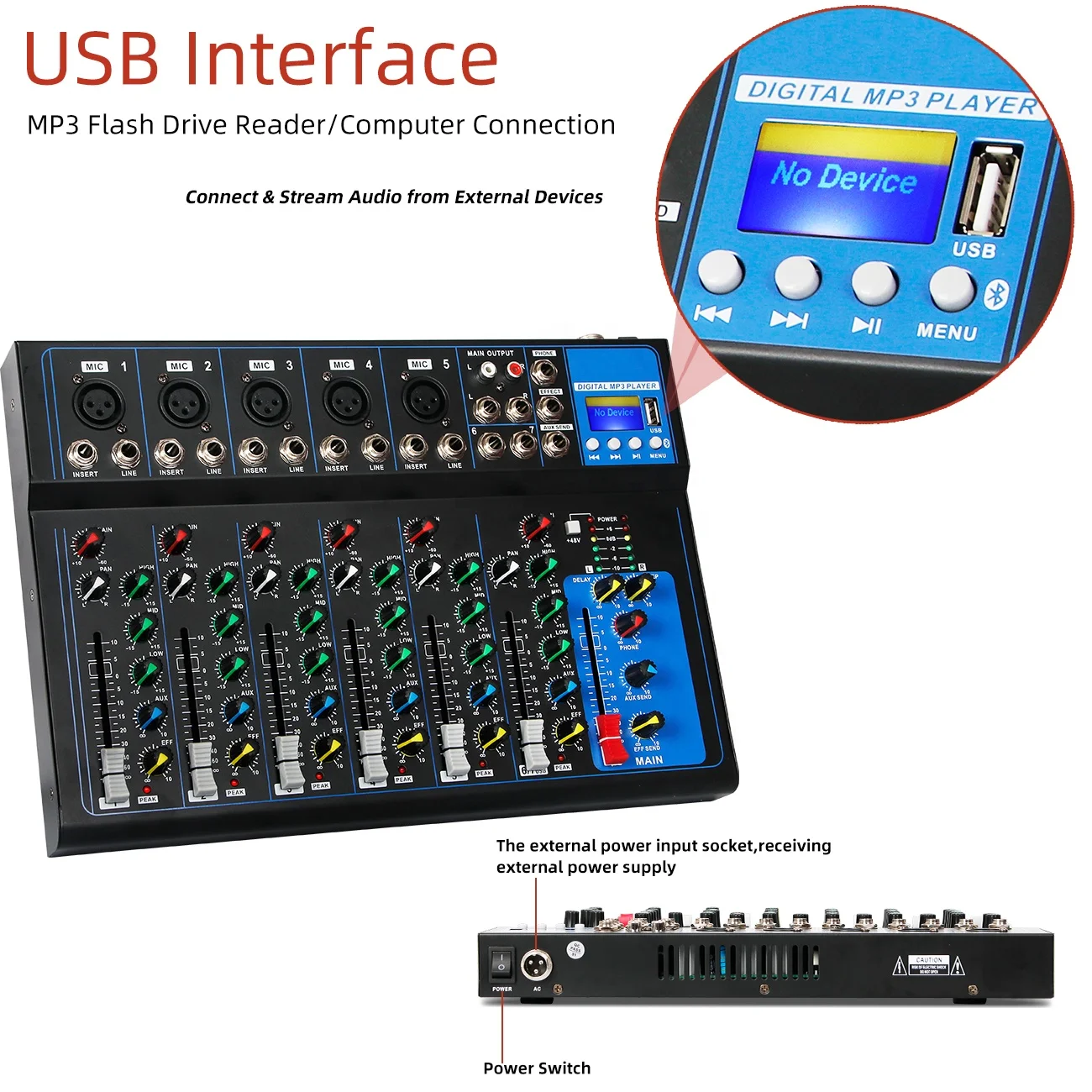 Depusheng HT7 портативный Live производительность usb Запись DJ выделенный 7 каналов аудио смеситель