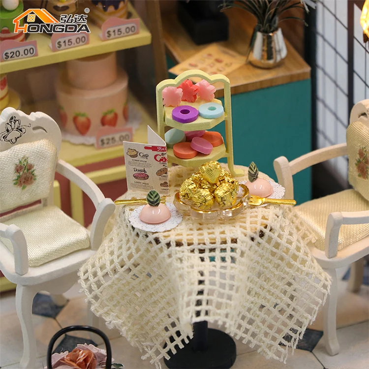 Hongda New Style S2201 Sweet Cake Station Miniature Doll House DIY Wooden Dollhouse Kit For Girls