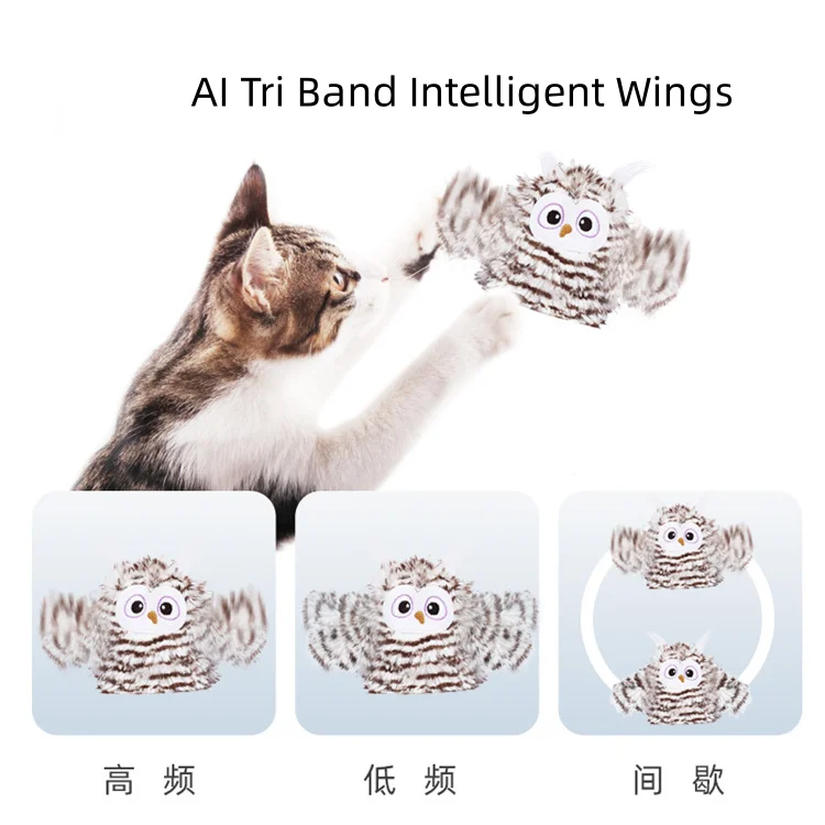 Interactive Cat Toy Auto Beating Wings Flying Bird Cat Toys Rechargeable Automatic Chirping Owl Cat Toy With Catnip