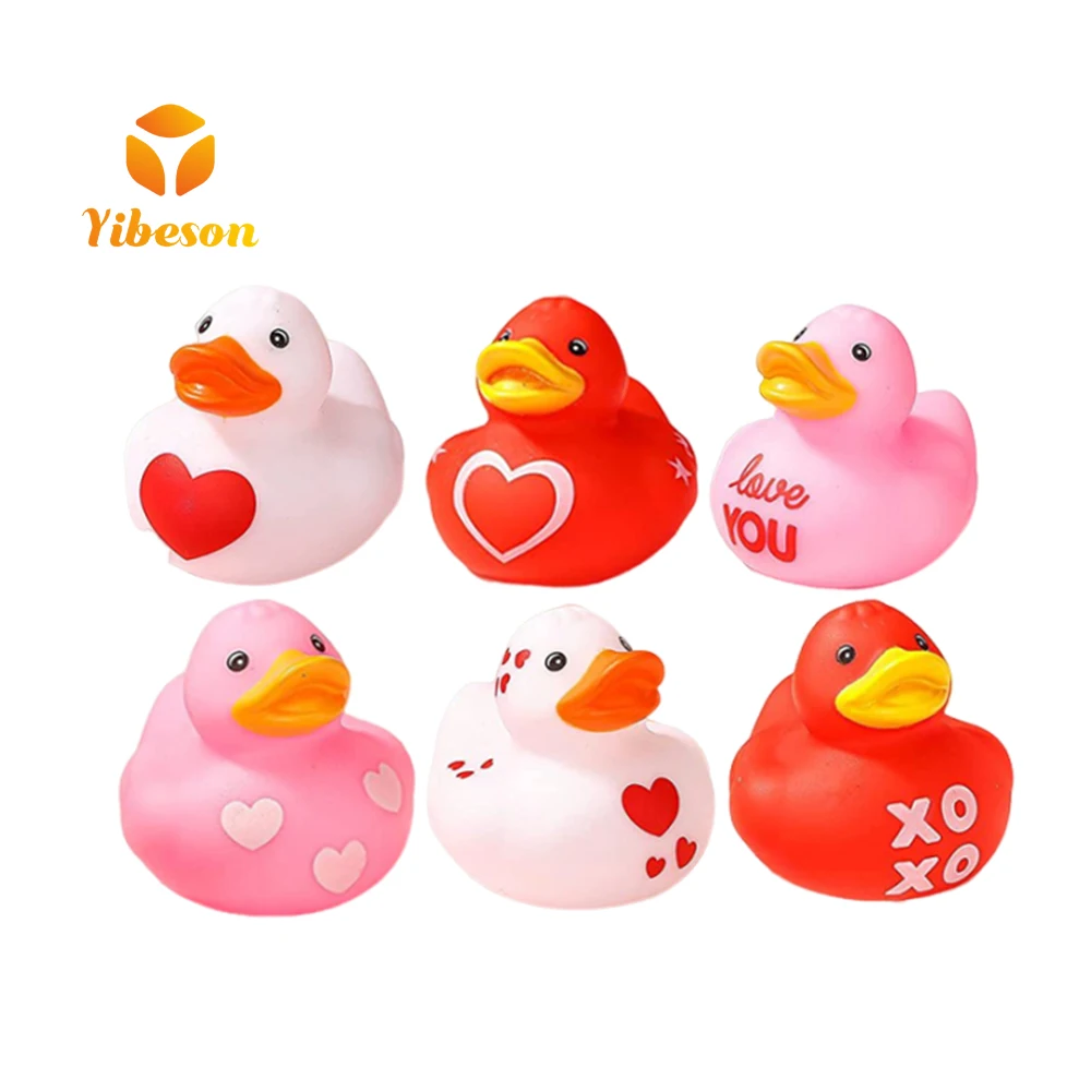 Promotion Gift Bath Floating Toy Pink Branded Bulk Silicone Little Mini Heart Print Valentine Rubber Ducks