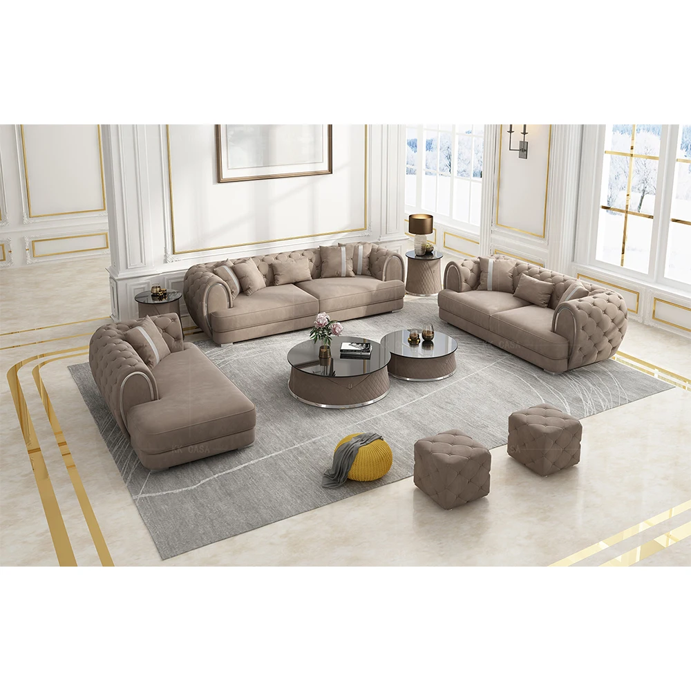Luxury Modern Handmade Velvet Fabric 3+2+1 Set Sofa Set Suite Designs Living Room Sofa Set Furniture