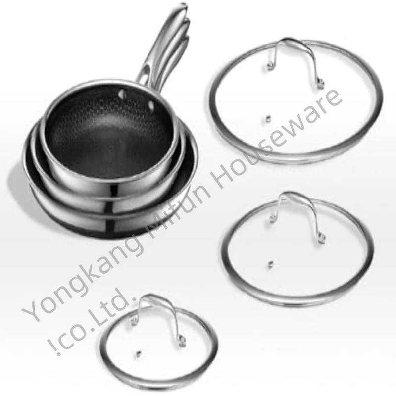 Stainless  Steel non-stick Kitchen Cooking Pan With Glass Lid  Cookware Pot Sets