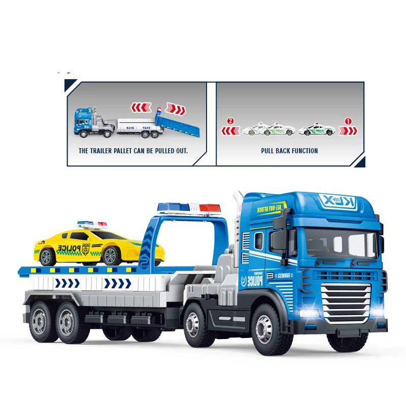 KLX Boy Toys 1:24 мини-спасательный прицеп грузовик Литой фрикционный игрушечный автомобиль для детских игр