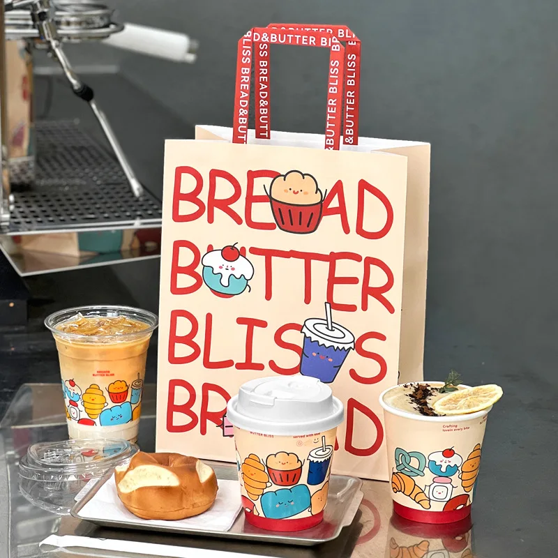 Kraft paper to go take out bag coffee bubble milk tea food cafe restaurant bakery takeaway packaging bag clothing custom logo