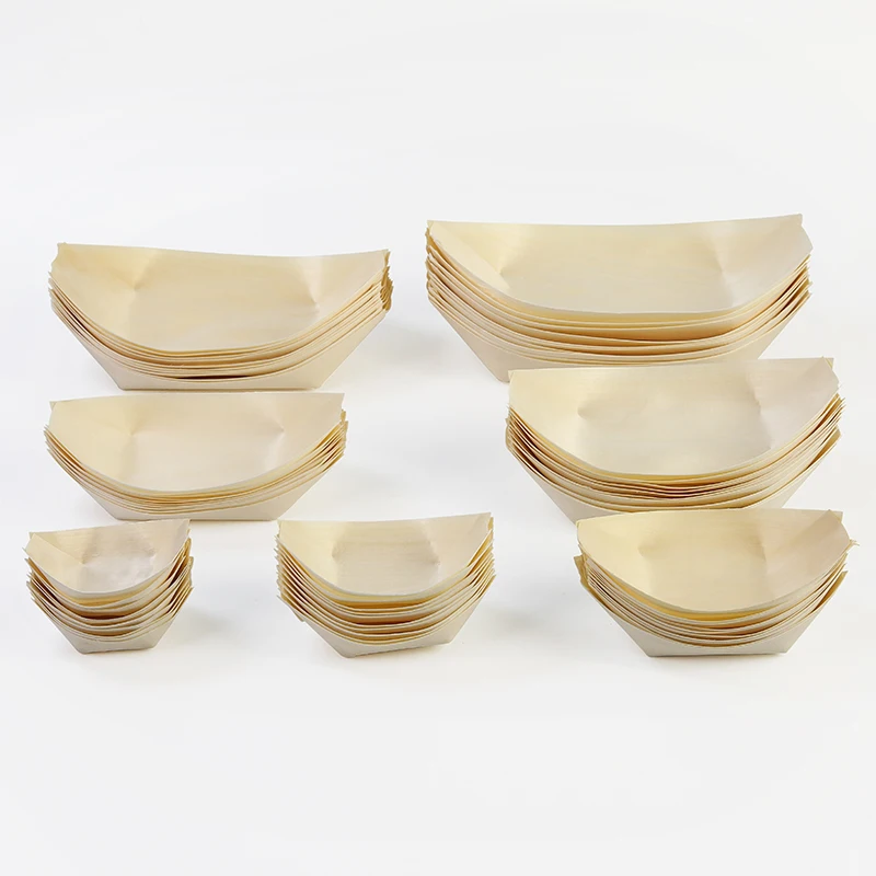 Eco friendly cheap products disposable wood boat plates dishes sushi boat wood for snack