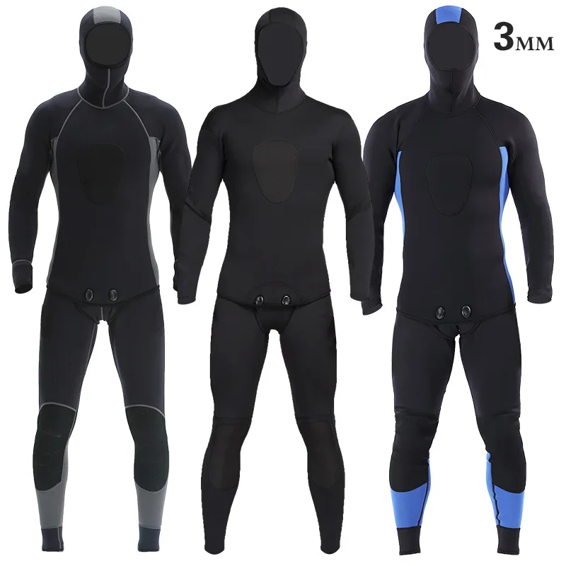 3MM Diving Suit For Men Spearfishing Surf 2 PCS Neoprene Vest jumpsuits Diving Wetsuit With Diving Hoodies