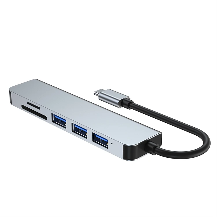 Aluminum Alloy 6 Ports SD TF Usb Hub 3.0 6 In 1 Adapter Type C 3.0 Usb Hub Multifunction Multiport 6 In 1 Usb C Hub