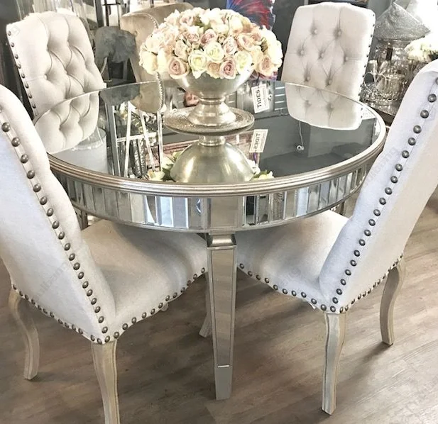 Contemporary Hot Round Modern Glass Mirrored Furniture Dining Table For Living Room