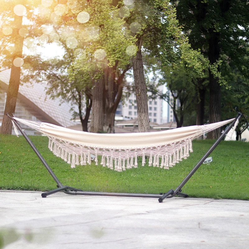 Двойной гамак с кисточками и подставкой, портативный садовый качели-гамак с краями бахромы