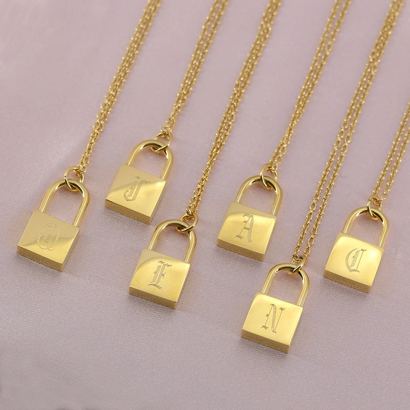14k 18k 20k Gold Plated Chunky Lock Pendant Necklace Statement Necklace for Women