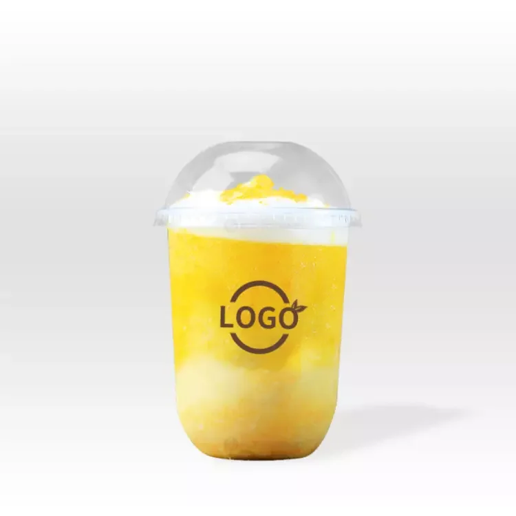 custom logo Disposable Printing Frosted U Shape Pp Injection Cup With Lid  boba cups