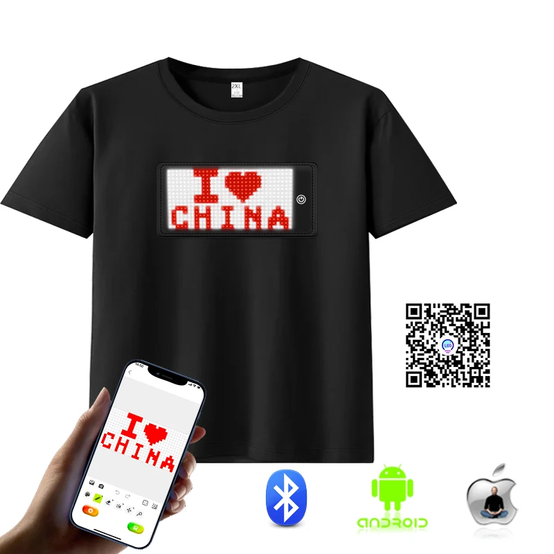 APP Programmable Light Up T-Shirt Black LED Flashing text gif DIY clothes Festival Short Sleeve LED T Shirt