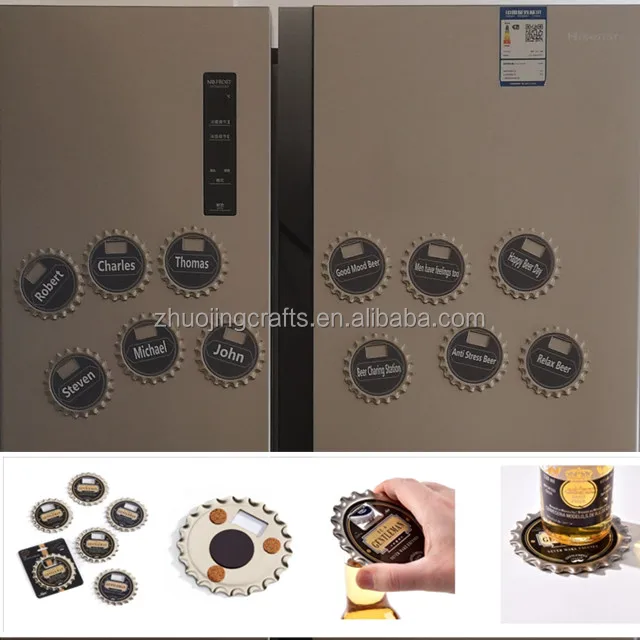bottle cap shaped bottle Opener fridge magnet coaster in  brand printed  for personalized gifts on the canton fair