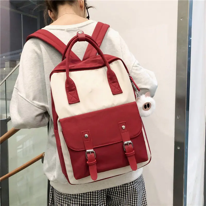 FREE SAMPLE Women Nylon Backpack Candy Color Waterproof School Bags for Teenagers Girls Patchwork Backpack