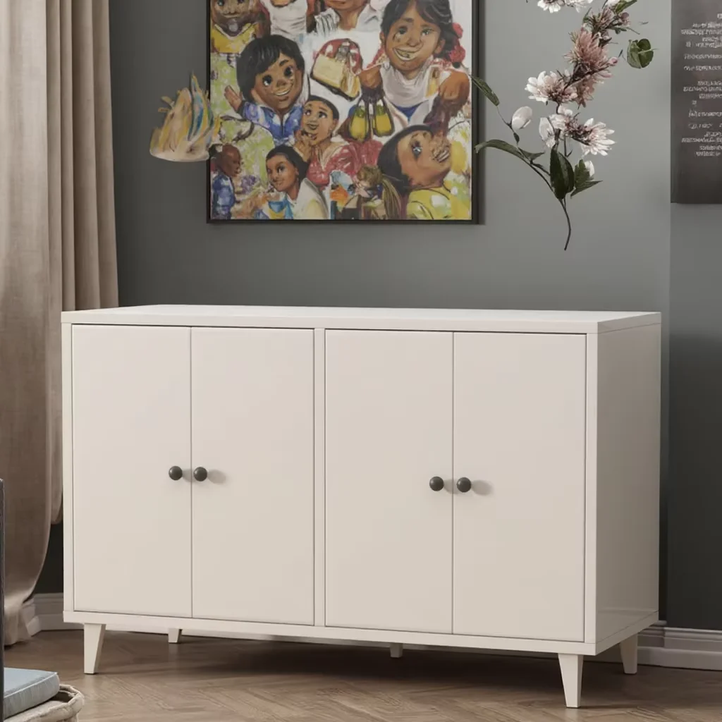 HANYEE 4-Door Wood Sideboard Buffet Cabinet MDF Kitchen & Living Room Storage Console Table for Bedroom Use