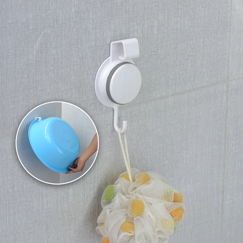 No Drilling Kitchen Bathroom Suction Cup Plastic Basin Hook Stainless Steel Single Towel Hook
