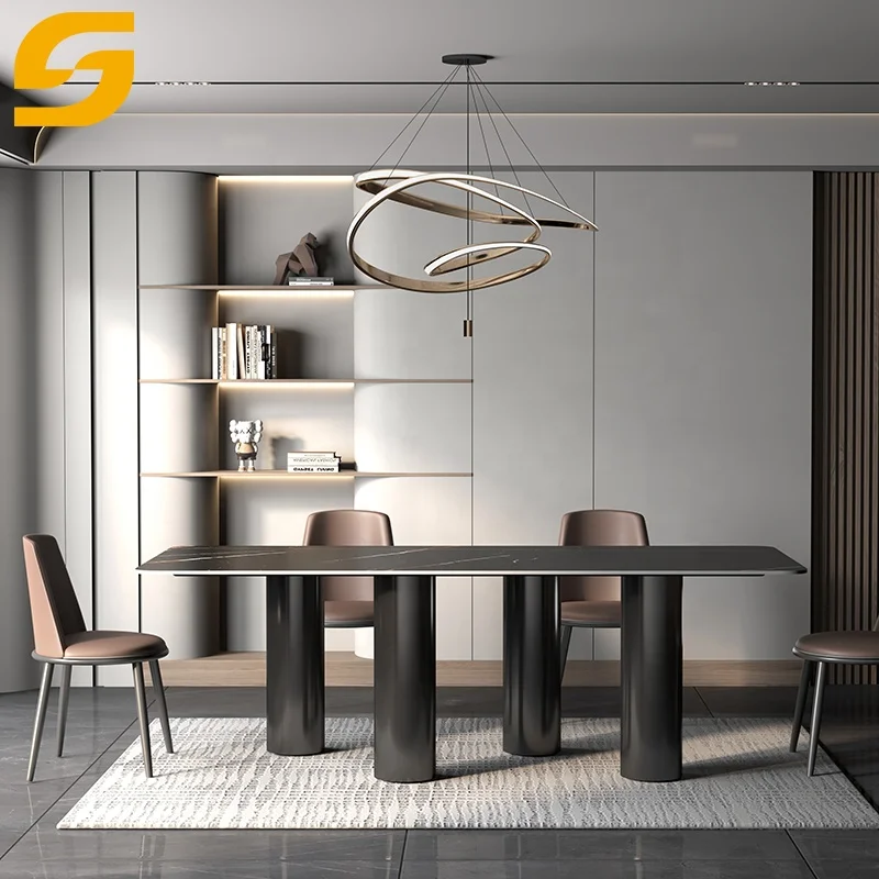 SUNLINK Furniture Restaurant Table Modern Minimalist Long Dining Table Stainless Steel Slate Sintered Stone Marble Dining Table