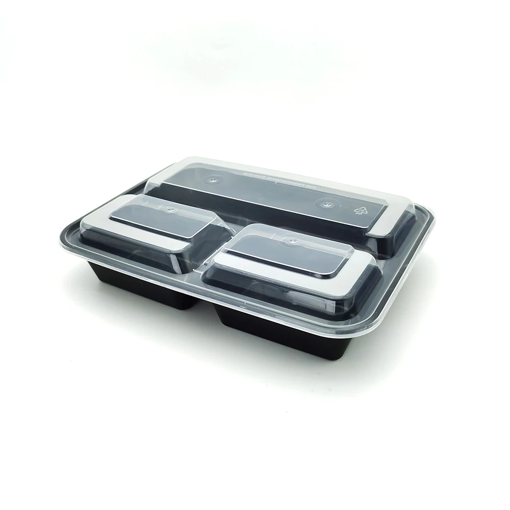 Plastic To Go Containers Food Disposable Black To Go Box 3 Compartment Fo Restaurant