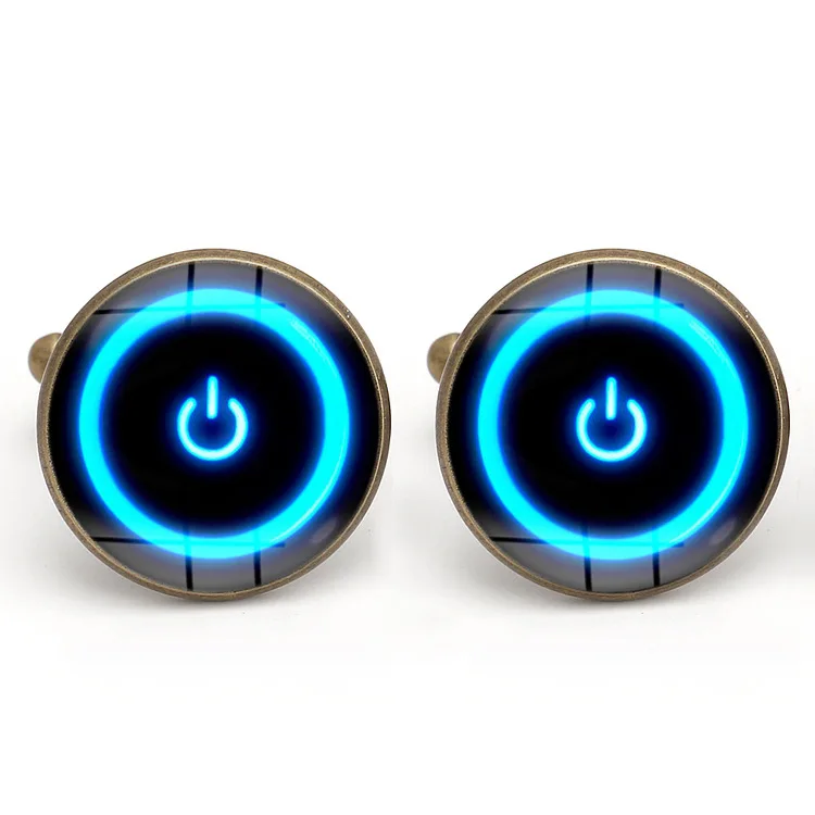 QIUHAN OEM Men Cuff Jewellery Creative Power Button Time Gem Cufflinks