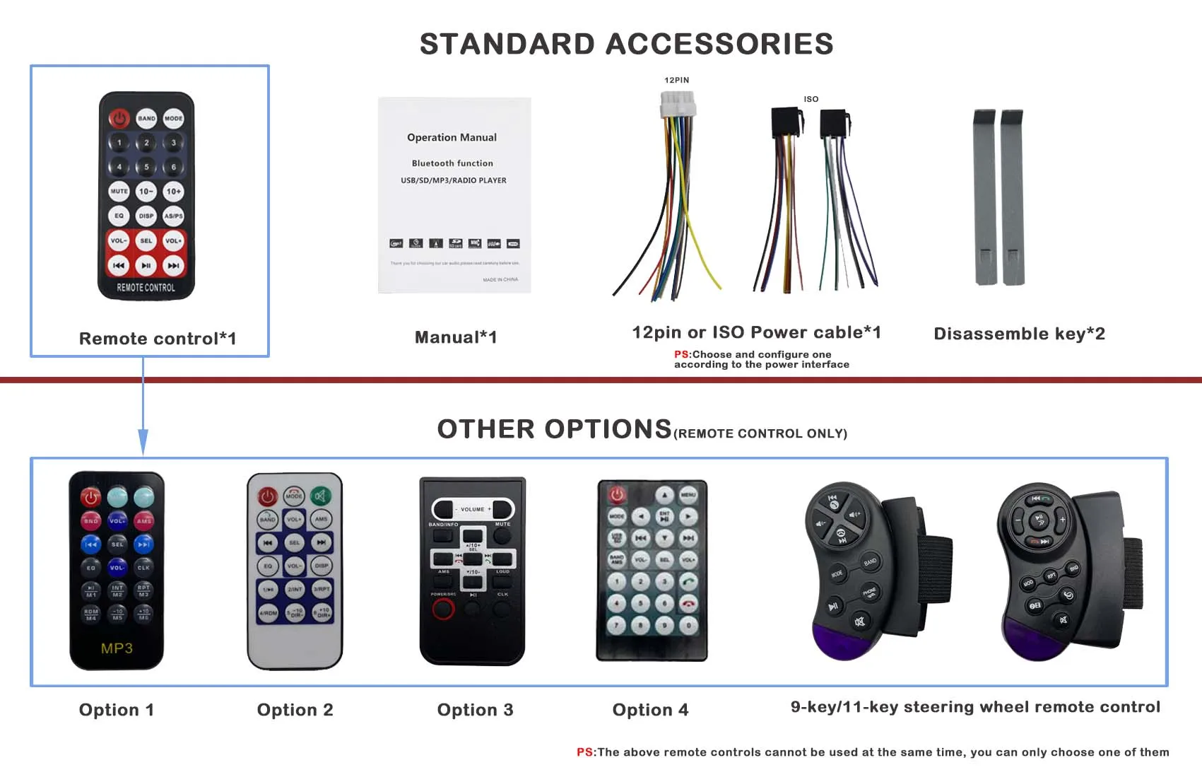 Manufacturer 1DIN Led Lcd music mp3 player for car with 2usb aux bt car audio system