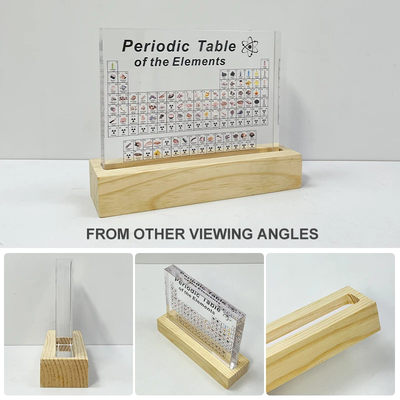 Chemistry Transparent UV Print Acrylic Periodic Table With Wood Base