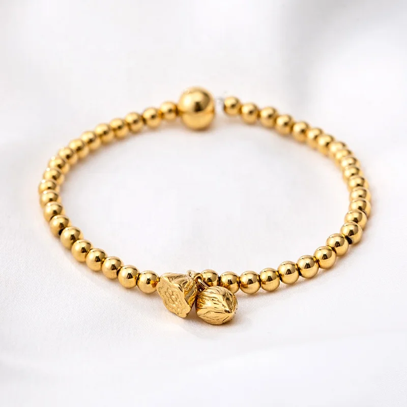 Southeast Asia Classic Fashion Trend Stainless Steel Plated 18 K Gold Beads Lotus Seed Bracelets For Sensitive Skin