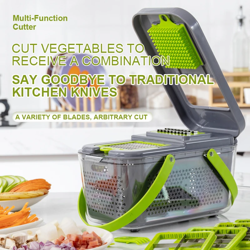 OOU Factory Direct Sale Multi-Function Handle 22 Pieces Set Vegetable Slicer And Chopper Cutter