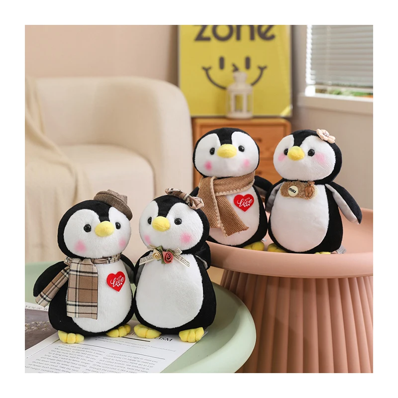 Soft Adorable Penguin Stuffed Animals Cute Penguin Couple Plush Toys with Scarf and Hat For Sale