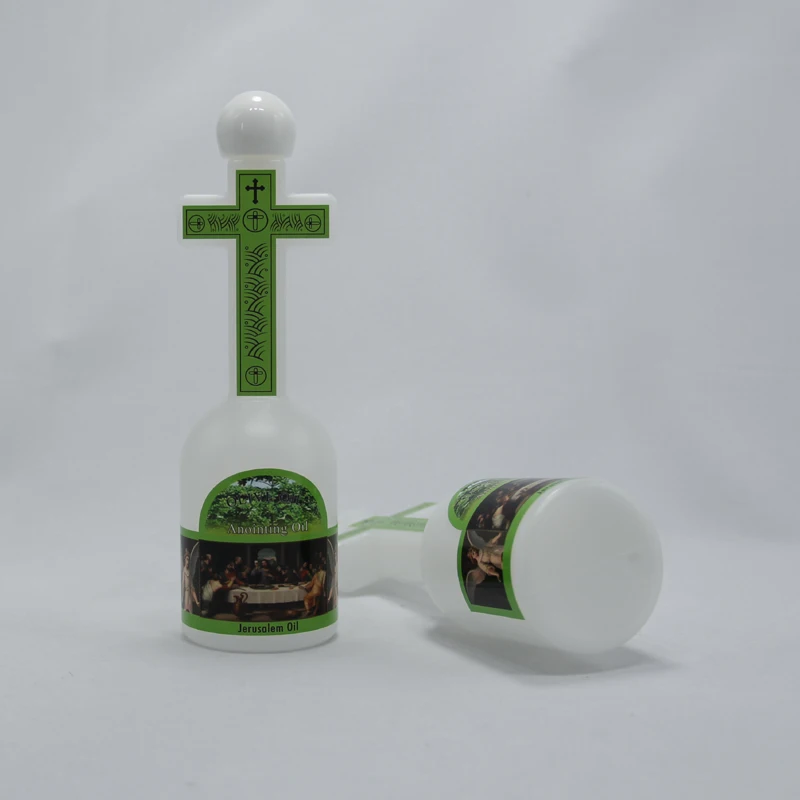 Eco Friendly Religious Design Cross Shape 4oz HDPE Plastic Holy Water Bottles With Spherical Lid