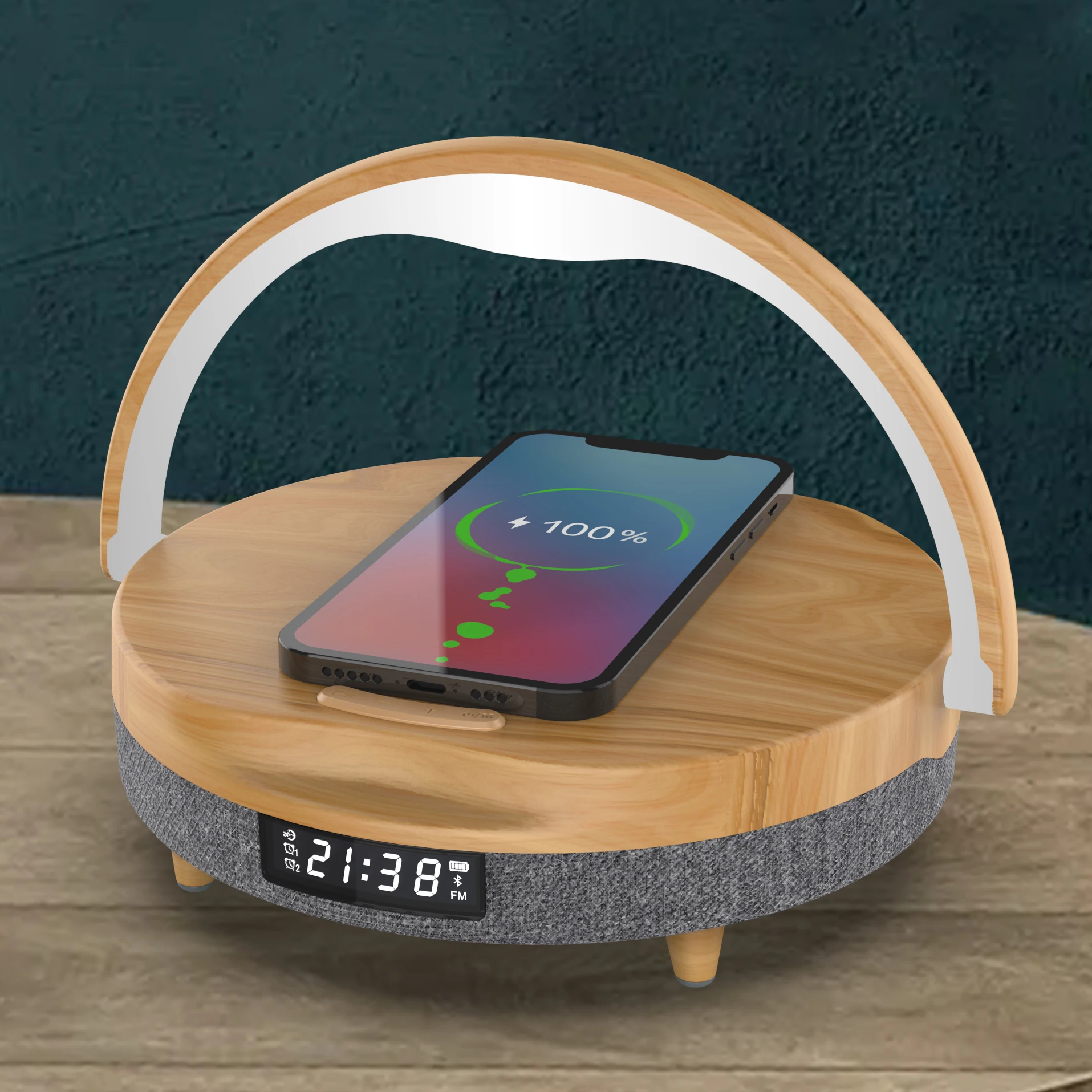 Factory Sale Stepless Dimming Wooden Bedside Table Lamp With Wireless Charger and Clock Touch Control Desk Lamp