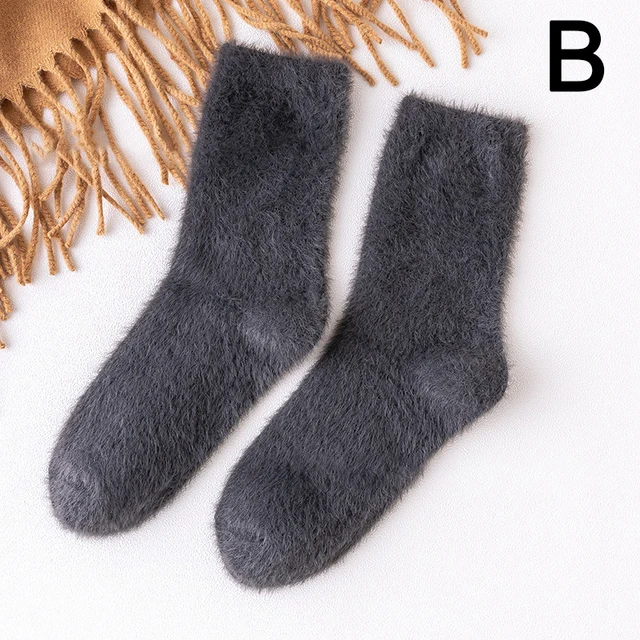 Women Winter Warm Soft Fluffy Bed Socks New Solid Color Ladies Home Floor Slipper Mink Fur Thicken Fleece Sock Winter Boots