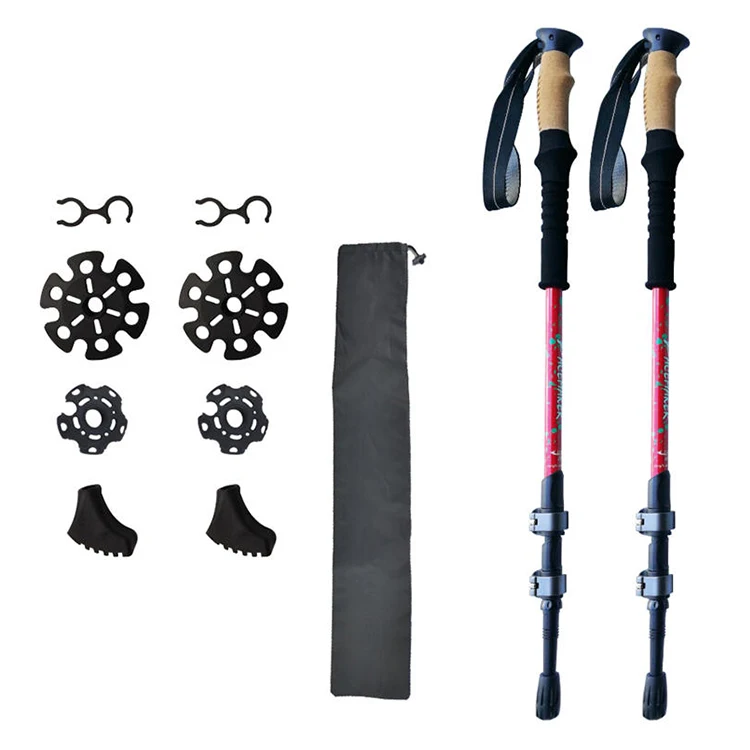 Hot Sale  Camping Hiking 3-section Telescopic Folding Aluminum Alloy Trekking Poles Walking Stick