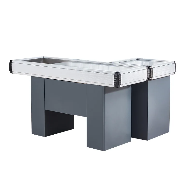 Easy To Install Supermarket Payment Counter Grocery Store Electric Conveyor Belt Checkout Desk Cash Register Counter