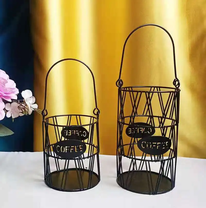 Large Capacity Black 2 Pack Table Kitchen Metal Wire Espresso Storage Coffee Pod Basket with Handle
