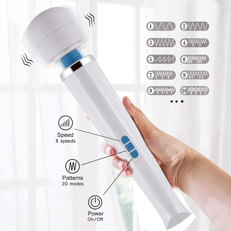 Handheld USB rechargeable Cordless Personal Wand Massager 8 Speeds and 20 Modes Suitable for Relaxing Massages