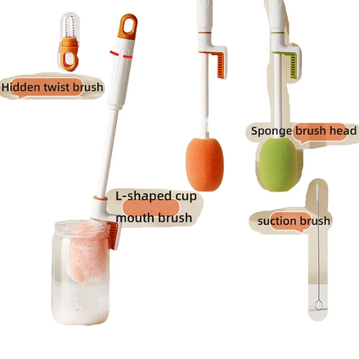 4in1Replaceable Rotatable Sponge Cup Brush Bottle Cleaning Brush Multifunctional Cleaning Tools Household